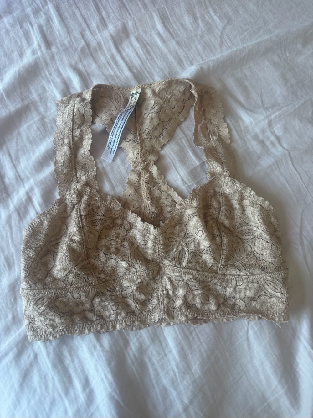 Free People Beige Lace Bralette — Floral Racerback Comfort